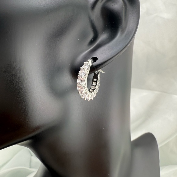 Anthropologie wedding earrings Zircon diamond unique Silver Hoop Earrings - Picture 4 of 9